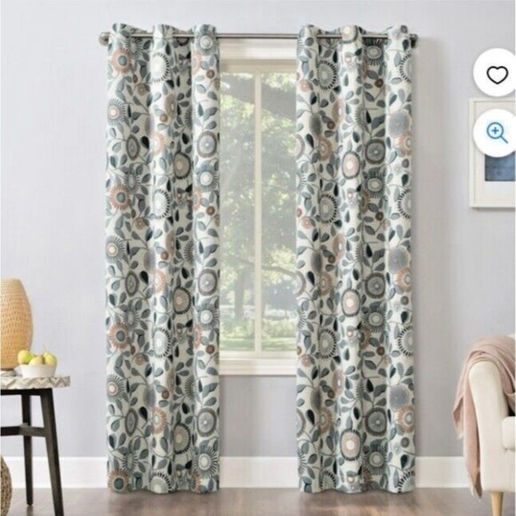 Blackout Grommet Curtain Panel Energy Efficient Floral Design Blue Orang… - Picture 1 of 3